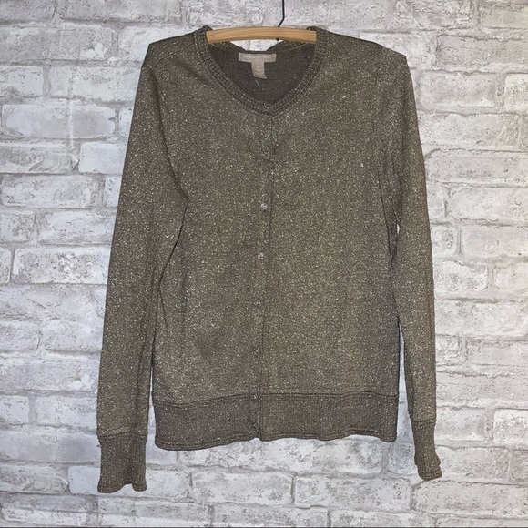 Banana Republic Silver Sparkle Metallic Cardigan Sweater Sz‎ M - Picture 1 of 5